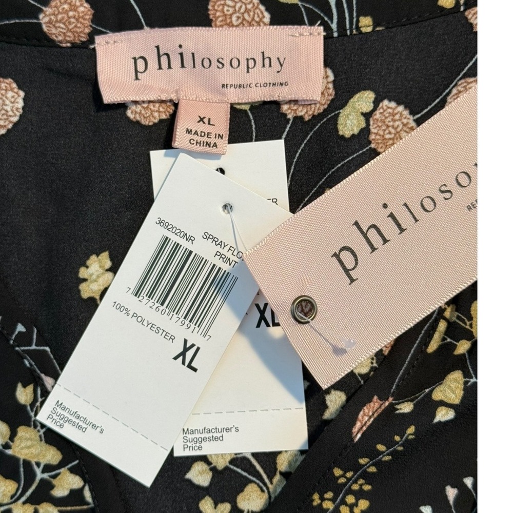 Philosophy Floral Print Top Black Yellow Pink Short Sleeve Blouse Women's XL NWT - Picture 6 of 7